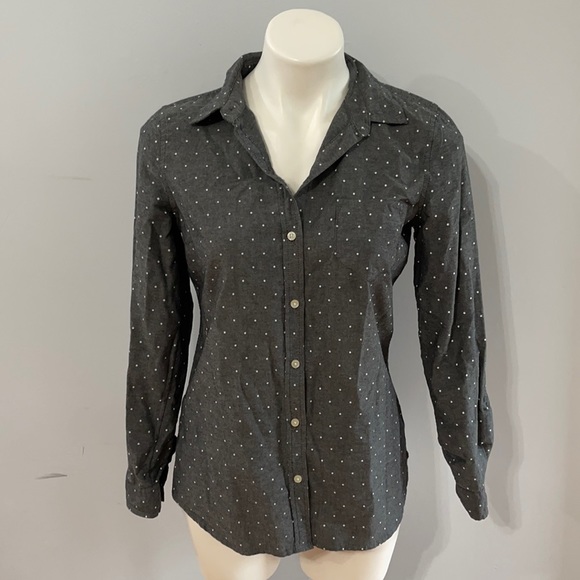 Old Navy Button Down Shirt Gray Polka Dot - Picture 9 of 9